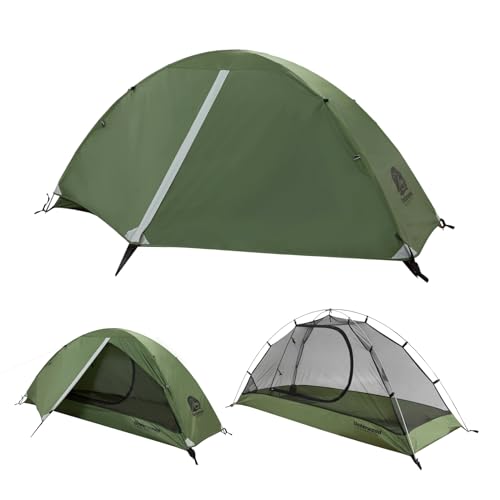 Green 1 Person Lightweight Waterproof Backpacking Tent for Solo Camping
