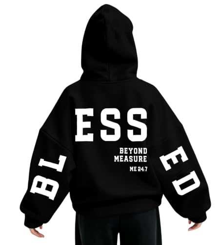 Christian Women Hoodies Blessed Sweatshirt Jesus Religious Saying Large Black