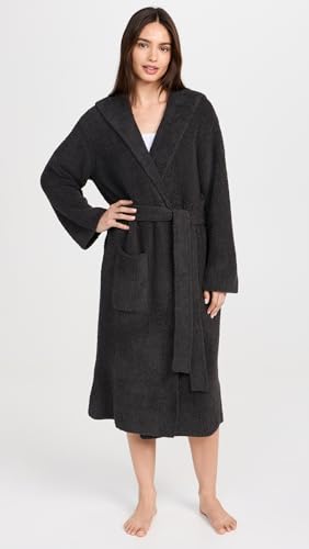 Barefoot Dreams CozyChic Ribbed Hooded Robe - Carbon, Unisex Loungewear