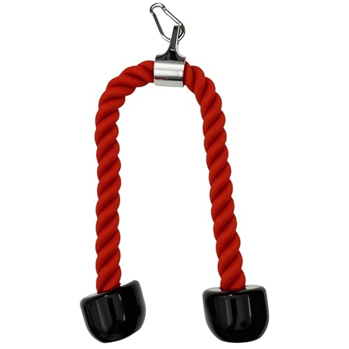 27 Inch Tricep Rope Attachment for Cable Machines – Anti-Slip Nylon Handle, Black/Red