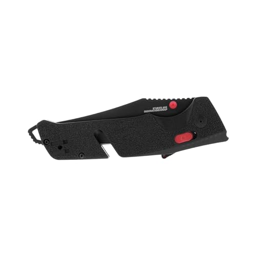 SOG Trident AT Folding Knife Black/Red - Partially Serrated, Cryo D2 Steel, Ambidextrous Lock, Emergency & Tactical Use