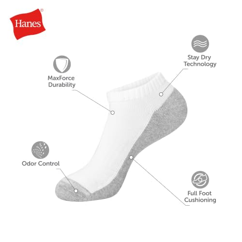 Hanes Men’s Crew Socks Pack 12 Pairs - Max Cushion Moisture-Wicking Ankle Socks