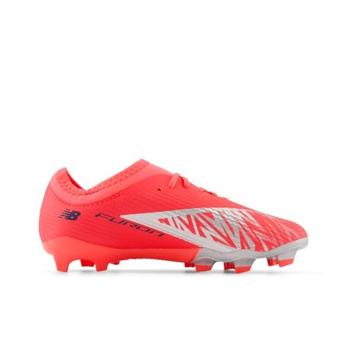 New Balance Unisex-Child Furon Team Jnr FG V8 Soccer Cleats - Energy Red/Nb Navy/Light Cyclone, Size 5 Wide