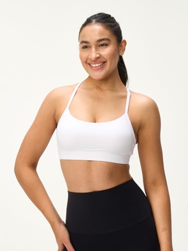 Y Back Sports Bra Strappy Padded U Neck - Medium White - Athletic Lingerie