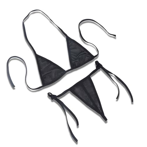 Black 2-8 Micro Bikini Sheer Triangle See-Through Thong Swimsuit OneSize