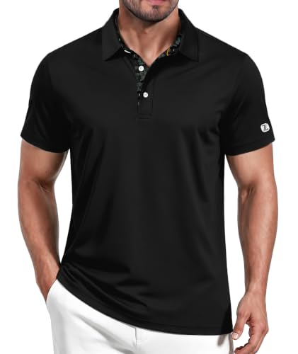 Men's Short Sleeve Golf Polo Shirt - Moisture-Wicking, Performance, Casual, Black, X-Large
