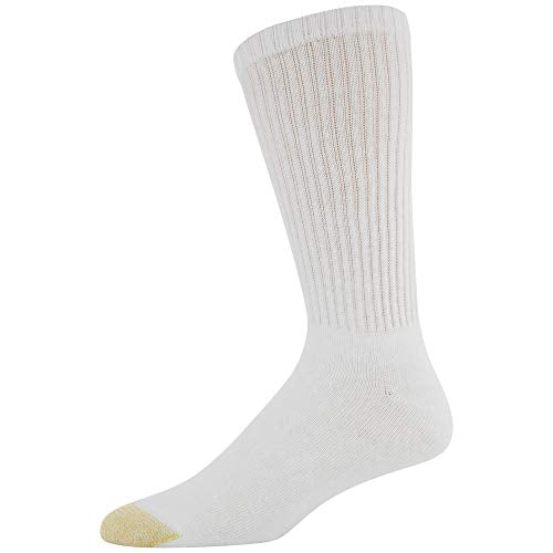 Men's Cotton Athletic Crew Socks - Multipack, White, Large, Reinforced Toe