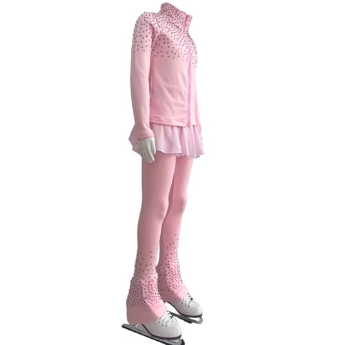 Girls' Starry Sky Pink Figure Skating Dress Set - 6-8 Years, Velvet & Shining Skirt