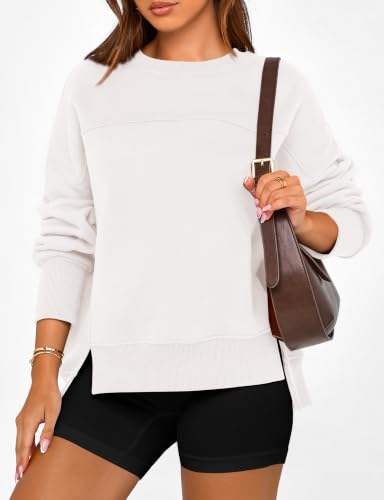 Women's Crewneck Fleece Sweatshirt - Medium White Pullover
