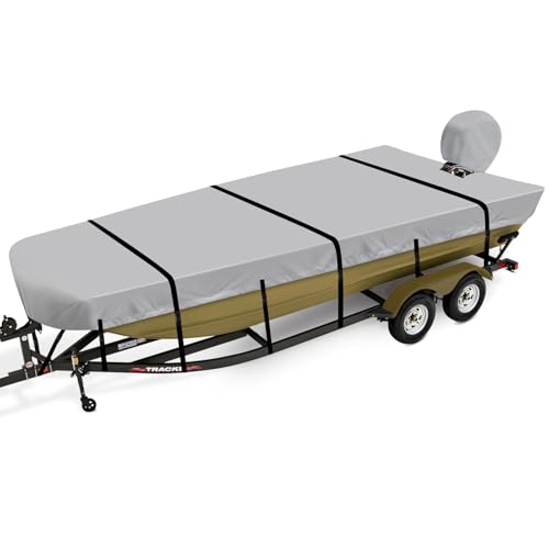 Caminor 14ft Heavy Duty Waterproof Jon Boat Cover with Motor Cover, Gray, B Fits Up to 14ft & 70" Wide