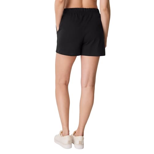 Large Black Hanes Women's Essential Drawstring Cotton Shorts - Comfortable & Adjustable