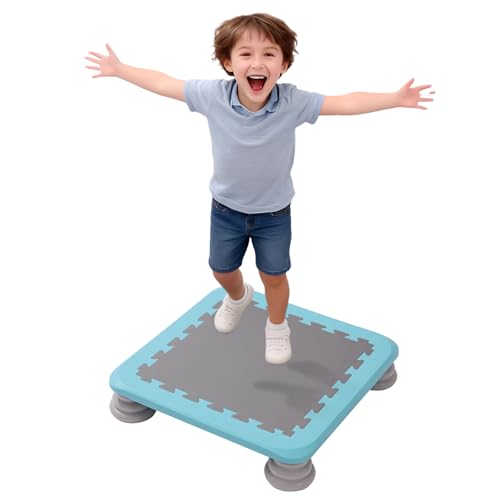 HAPPYMATY Blue Mini Kids Trampoline - Indoor/Outdoor Rebounder for Sensory & Motor Skills, 220 lbs Capacity