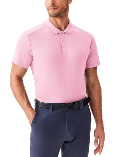PINSPARK Men's Short Sleeve Golf Polo Shirt - Large Dark Pink Slim Fit Quick Dry