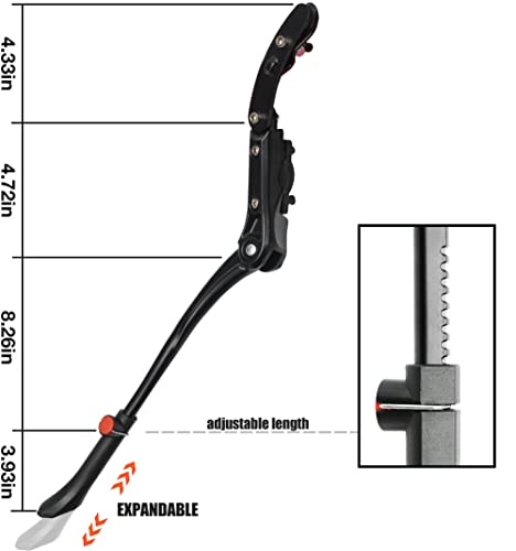 Adjustable Aluminum Bicycle Kickstand for 22-28 Inch Mountain and Road Bikes - Three Support