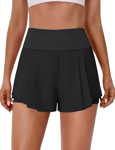 Women's 2-in-1 High Waist Running Shorts with Pockets - Black, Large
