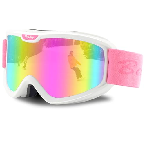 Anti-Fog Ski Goggles for Men Women Youth White Frame Pink VLT8.8% - UV Protection