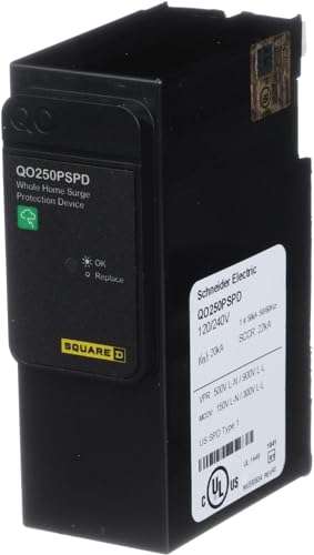 Black Surge Protection Device for Square D QO Load Centers - No Wiring, 50kA, 120/240V, Plug-On Neutral, Home Lighting Accessory