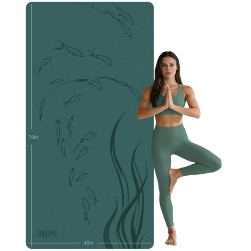 Extra Wide 76x40 Inch Yoga Mat with Non-Slip TPE Surface - Green & Orange
