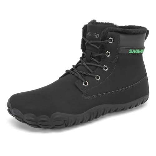 SAGUARO Winter Barefoot Boots for Adults - Water-Resistant, Wide Toe Hiking Shoes with Faux Fur Lining - Black, Size 10 Women / 9 Men