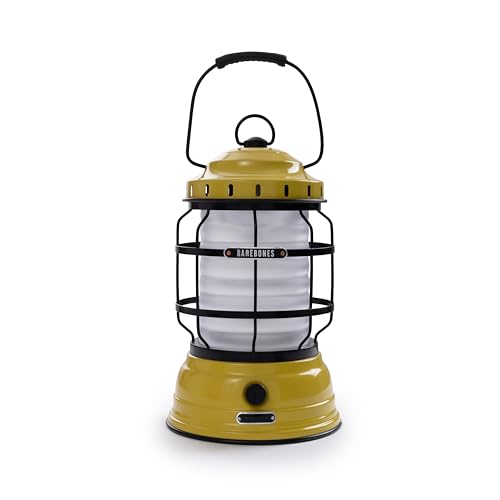 Vintage Rechargeable LED Camping Lantern - Dusty Yellow, Adjustable Brightness, Battery Operated Outdoor Light