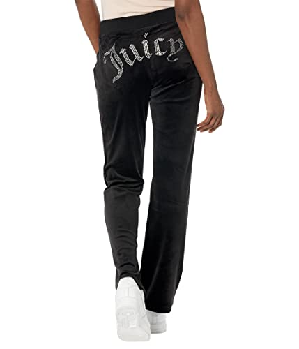 Juicy Couture Womens Rib Waist Velour Pants with Drawcord - Large Liquorice