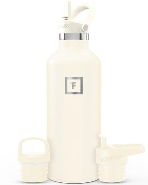 IRON °FLASK Camping & Hiking Hydration Flask with Straw, BPA-Free Insulated Stainless Steel Sports Water Bottle - 32 oz Cashmere Cream