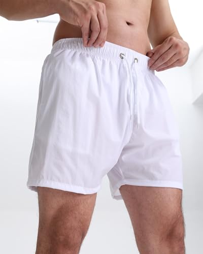 Men's Quick Dry Swim Trunks - 5 Inch Inseam, Mesh Liner, Beach Shorts, Large White