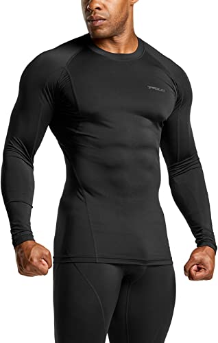 TSLA Men's UPF 50+ Compression Shirt - Athletic Black XL, Long Sleeve Workout Top