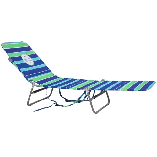 Lay Flat Folding Beach Lounge Chair Backpack Style Blue Green Stripe