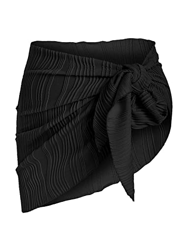 Women’s Sarong Coverup Mini Skirt Beach Wrap Sheer Bikini Cover Up - One Size / 0-b Black