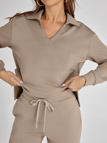 Women's Casual 2 Piece Sweatsuit Set - Camel Medium