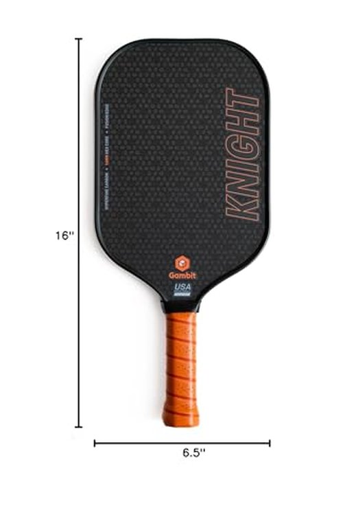 Gambit Knight Pickleball Paddle – USA Pickleball Approved – T700 Raw Carbon Fiber, 16 mm Thermoformed Unibody, Foam-Injected Edge – High Spin & Control – Adjustable Weight Kit + Neoprene Cover