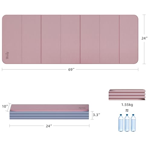 Pink Foldable 1/2 Inch TPE Yoga Mat - Non Slip, Thick Pilates & Exercise Mat