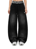 Aelfric Eden Washed Leopard Double Waist Baggy Sweatpants for Men & Women - Medium Black