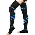 Black Large Thigh High Compression Stockings 20-30 mmHg Open Toe - Bewzilove