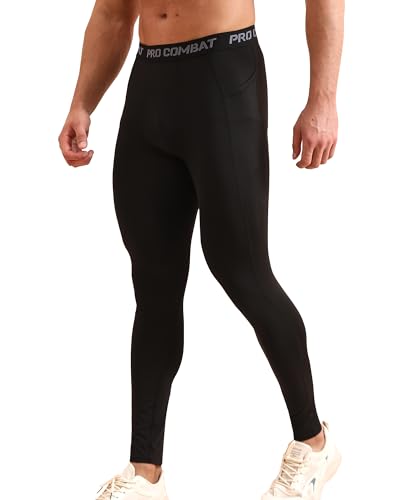 Men's Compression Workout Pants with Pockets - Medium Black & White