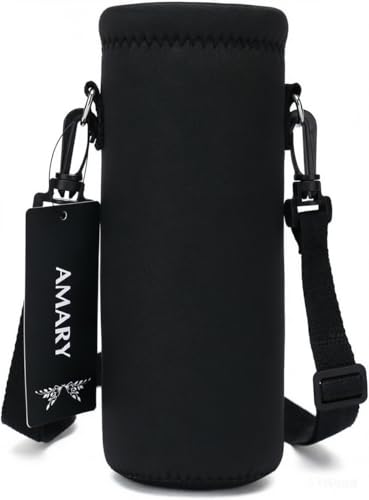 Insulated Water Bottle Carrier Bag - Neoprene with Adjustable Shoulder Strap 34oz