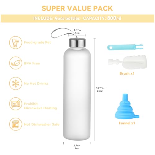 Novelinks Frosted 27oz Water Bottles Pack with Airtight Lids - Leakproof & Reusable
