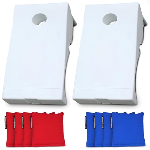 White All-Weather Cornhole Game Set with 2 Target Boards & 8 Bean Bags - Indoor & Outdoor Yard Toss