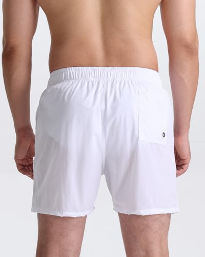Men's Quick Dry Swim Trunks - 5 Inch Inseam, Mesh Liner, Beach Shorts, Large White
