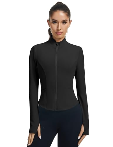 Women's Cropped Athletic Jacket Long Sleeve Workout Top Black Small