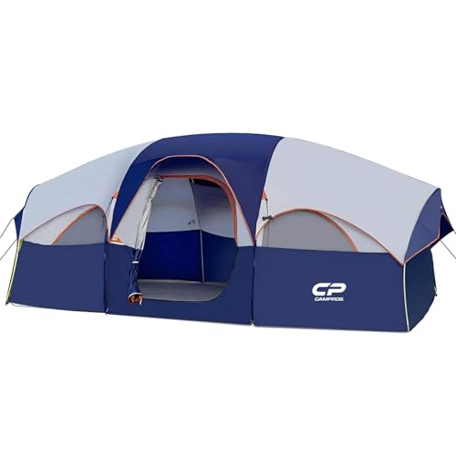 CAMPROS CP 8 Person Camping Tent with Room Divider, Rainfly, Blue, Weather-Resistant