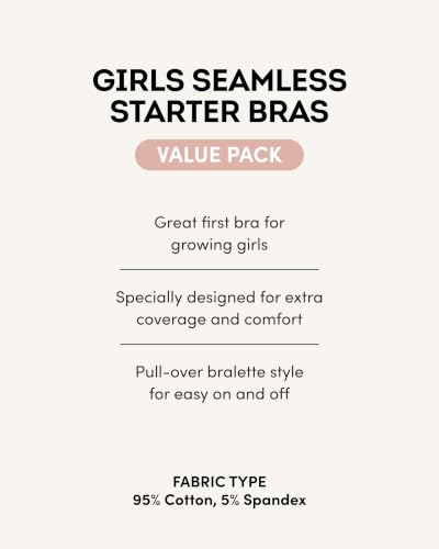 Girls' Bra with Removable Cookies - Light Nude/Black 2-Pack - Supportive & Adjustable