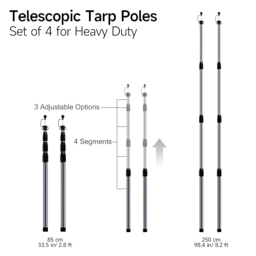 Gray Aluminum Tent Poles for Tarp - Telescoping, Set of 4, 8.2 Feet