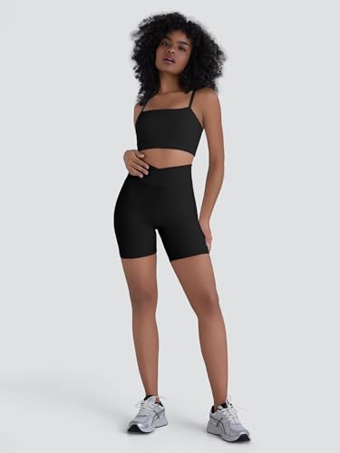 Sunzel Women's High Waist Crossover Butt Lifting Biker Shorts - 6" Inseam, Medium, Black