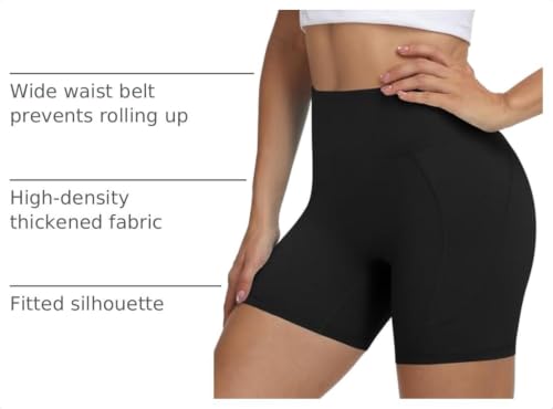 Women’s High Waist Biker Shorts - 3/5/8 Inch Spandex Tummy Control Yoga Workout Black Large