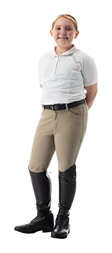 Kids Riding Breeches with Silicone Knee Grip - Tan, Size 16