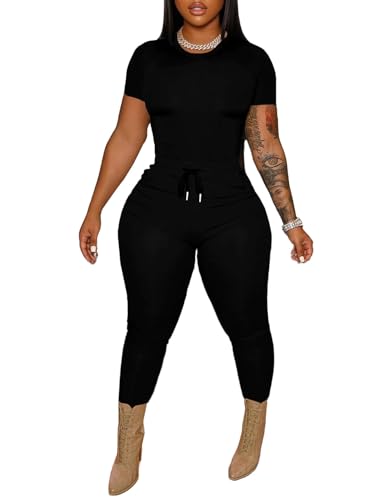 Women’s 2 Piece Workout & Lounge Set - High Waist Biker Pants and Casual Top