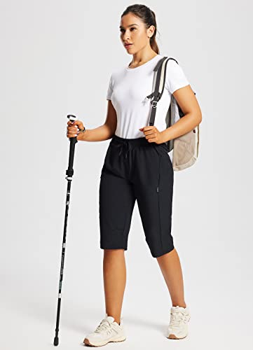 Baleaf Women's Hiking Shorts Below Knee Quick Dry Capris - Large Black