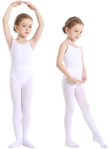 Toddler Girls Ballet Tights - 3-4T White Footed Leggings for Kids Dance